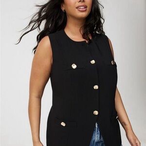 Black Sleeveless Vest with Gold Buttons